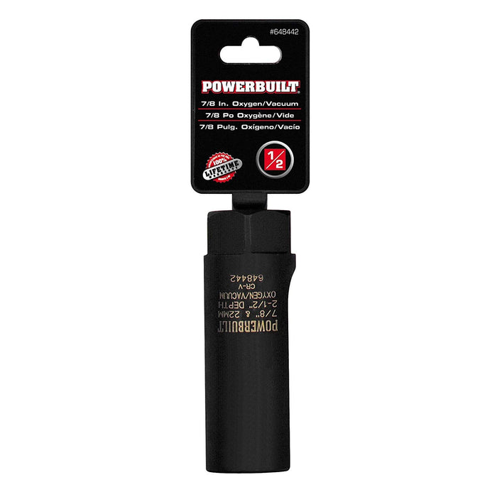Oxygen sensor socket with a hexagonal shape and a durable metal finish.