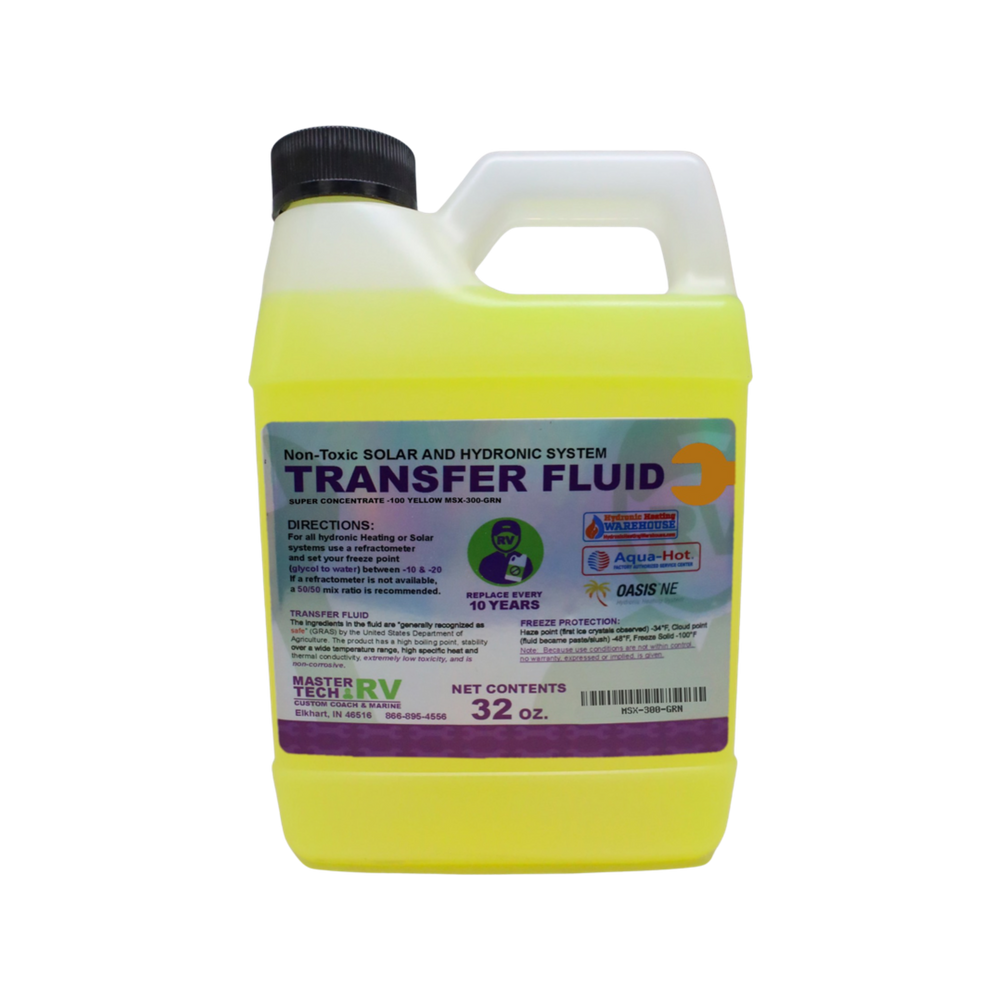 1 quart yellow super concentrate heat transfer boiler antifreeze fluid for solar and hydronic systems, non-toxic propylene glycol formula by Master Tech RV.