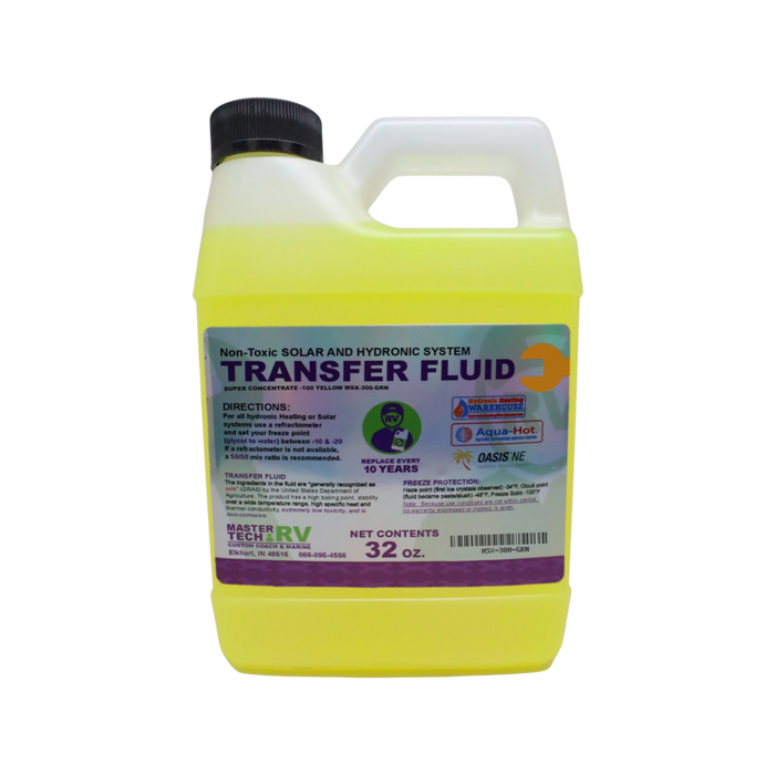 1 quart yellow super concentrate heat transfer boiler antifreeze fluid for solar and hydronic systems, non-toxic propylene glycol formula by Master Tech RV.